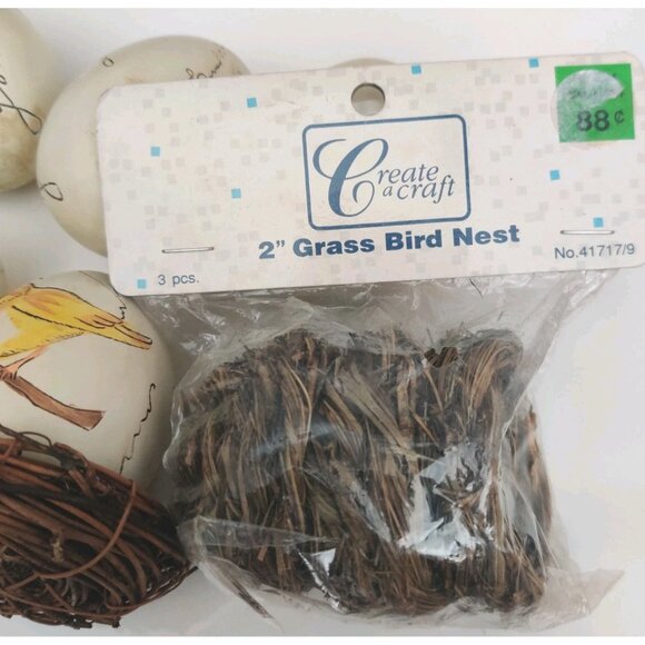 6 Ceramic Painted Bird Egg in Nest Artisan Farmhouse Decor 3.5" For Craft DIY - Picture 11 of 16